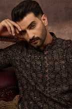Black Viscose Rayon Embroidered Mandarin Collar Straight Kurta MKU1405
