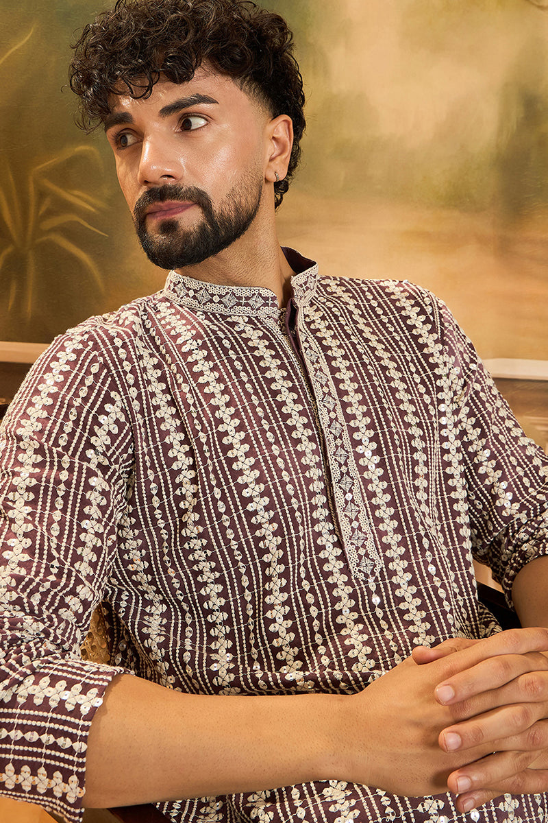 Purple Viscose Rayon Embroidered Straight Kurta MKU1409