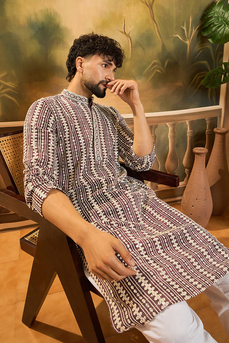 Purple Viscose Rayon Embroidered Straight Kurta MKU1409