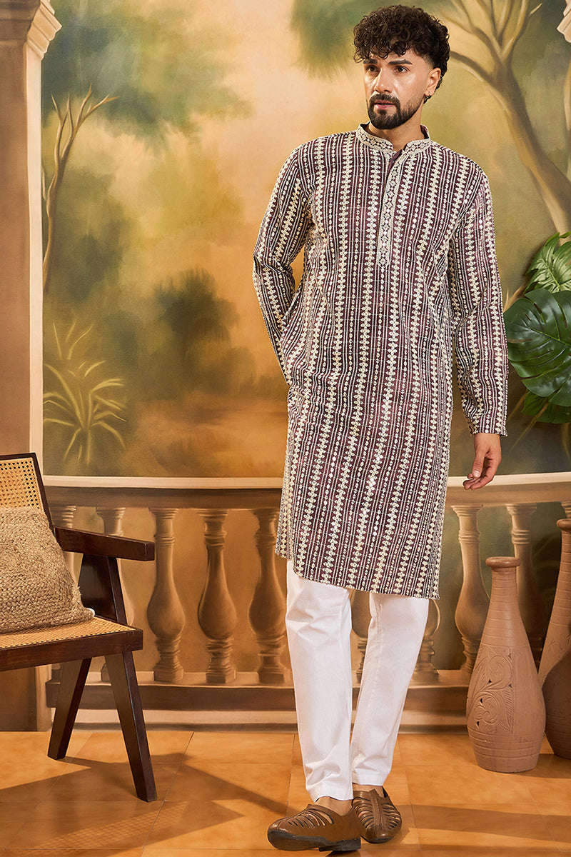 Purple Viscose Rayon Embroidered Straight Kurta MKU1409