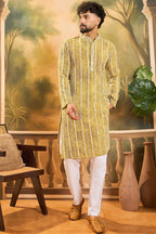 Mustard Viscose Rayon Embroidered Kurta With Trousers MKSET1410