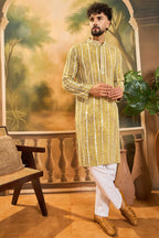 Mustard Viscose Rayon Embroidered Kurta With Trousers MKSET1410