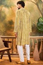 Mustard Viscose Rayon Embroidered Kurta With Trousers MKSET1410