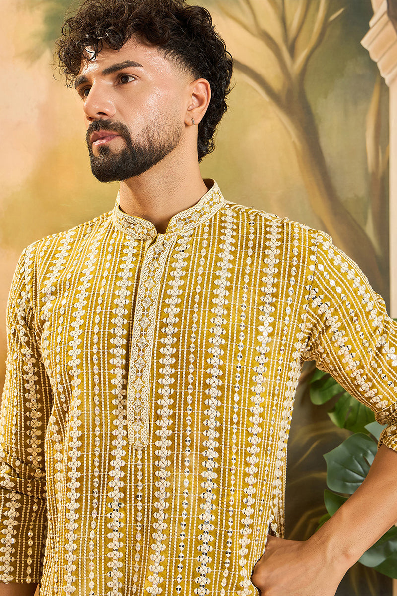 Mustard Viscose Rayon Embroidered Straight Kurta MKU1410