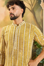 Mustard Viscose Rayon Embroidered Kurta With Trousers MKSET1410
