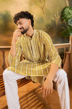 Mustard Viscose Rayon Embroidered Kurta With Trousers MKSET1410