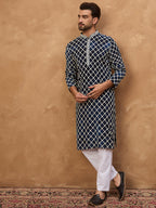 Men Blue Viscose Rayon Shibori Embroidered Straight Kurta-MKU1414