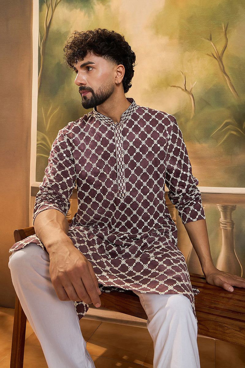 Purple Viscose Rayon Shibori Embroidered Straight Kurta MKU1418
