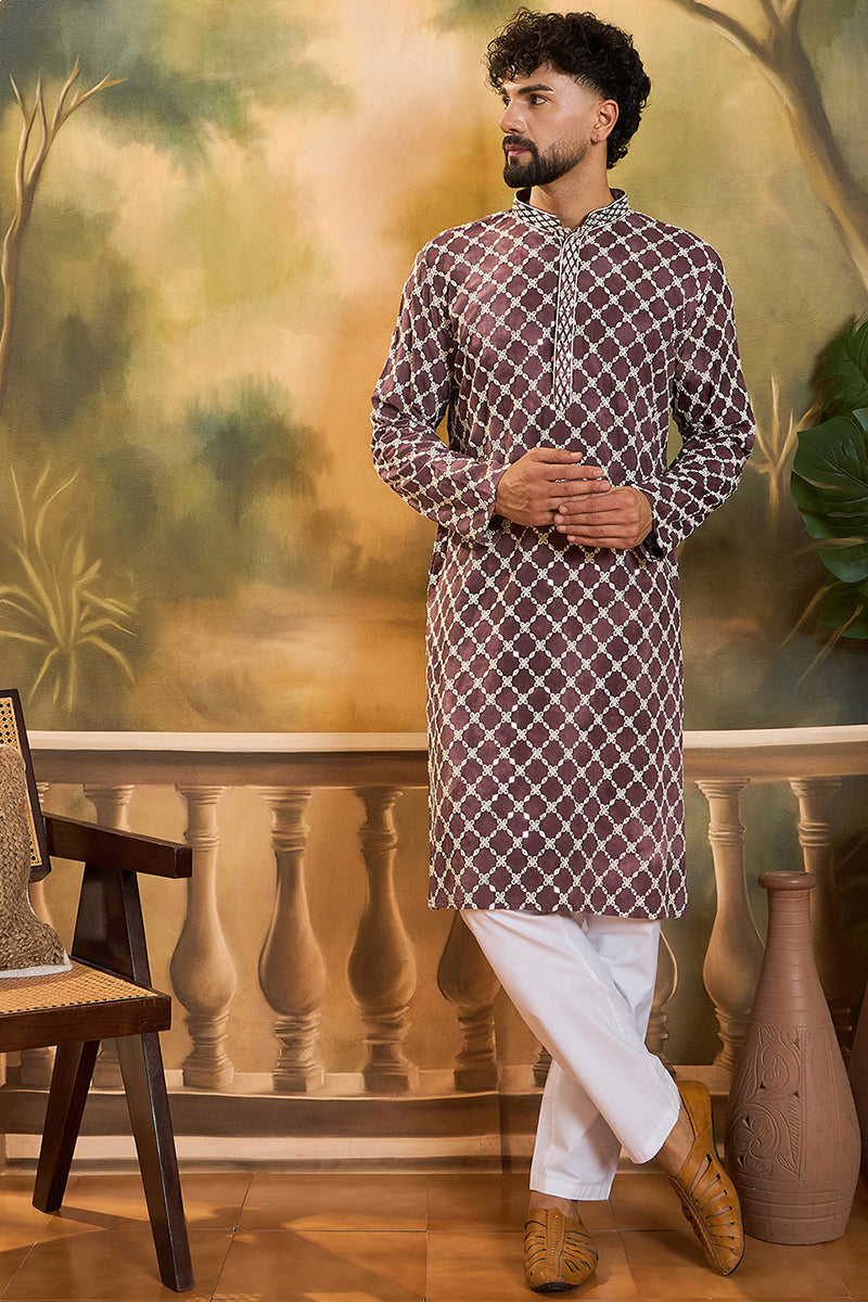 Purple Viscose Rayon Shibori Embroidered Straight Kurta MKU1418