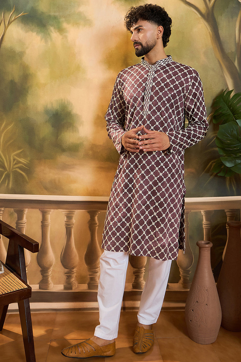 Purple Viscose Rayon Shibori Embroidered Straight Kurta MKU1418