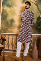 Purple Viscose Rayon Shibori Embroidered Straight Kurta MKU1418