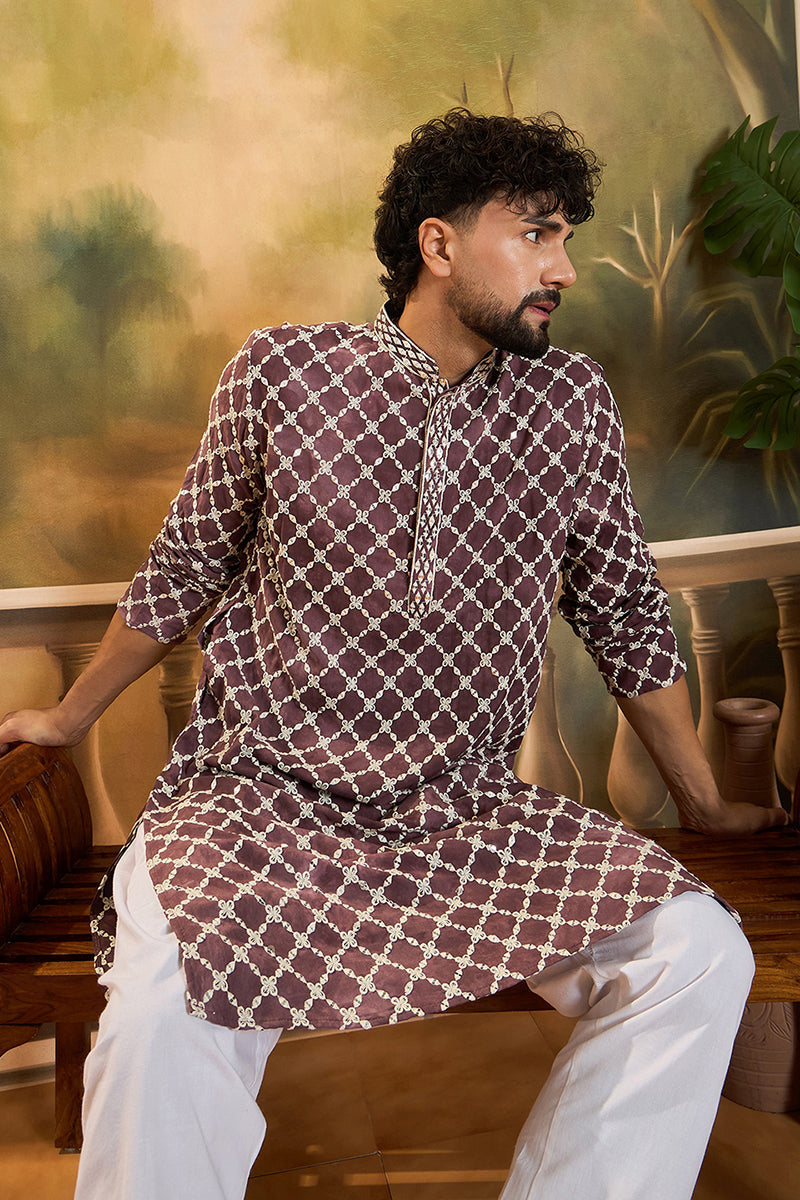 Purple Viscose Rayon Shibori Embroidered Straight Kurta MKU1418