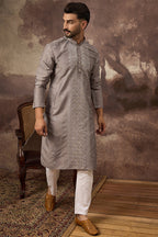 Grey Silk Blend Solid Embroidered Straight Kurta MKU1420