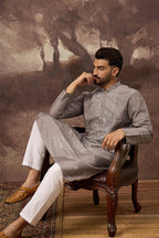 Grey Silk Blend Solid Embroidered Straight Kurta MKU1420