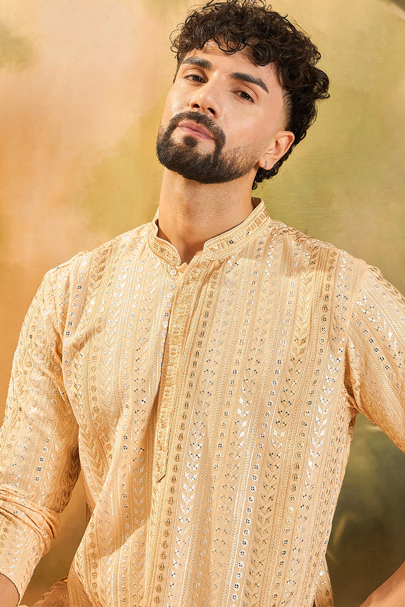 Cream Viscose Rayon Solid Embroidered Straight Kurta MKU1430
