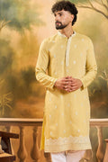 Yellow Silk Solid Embroidered Straight Kurta MKU1434