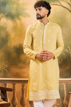 Yellow Silk Solid Embroidered Straight Kurta MKU1434