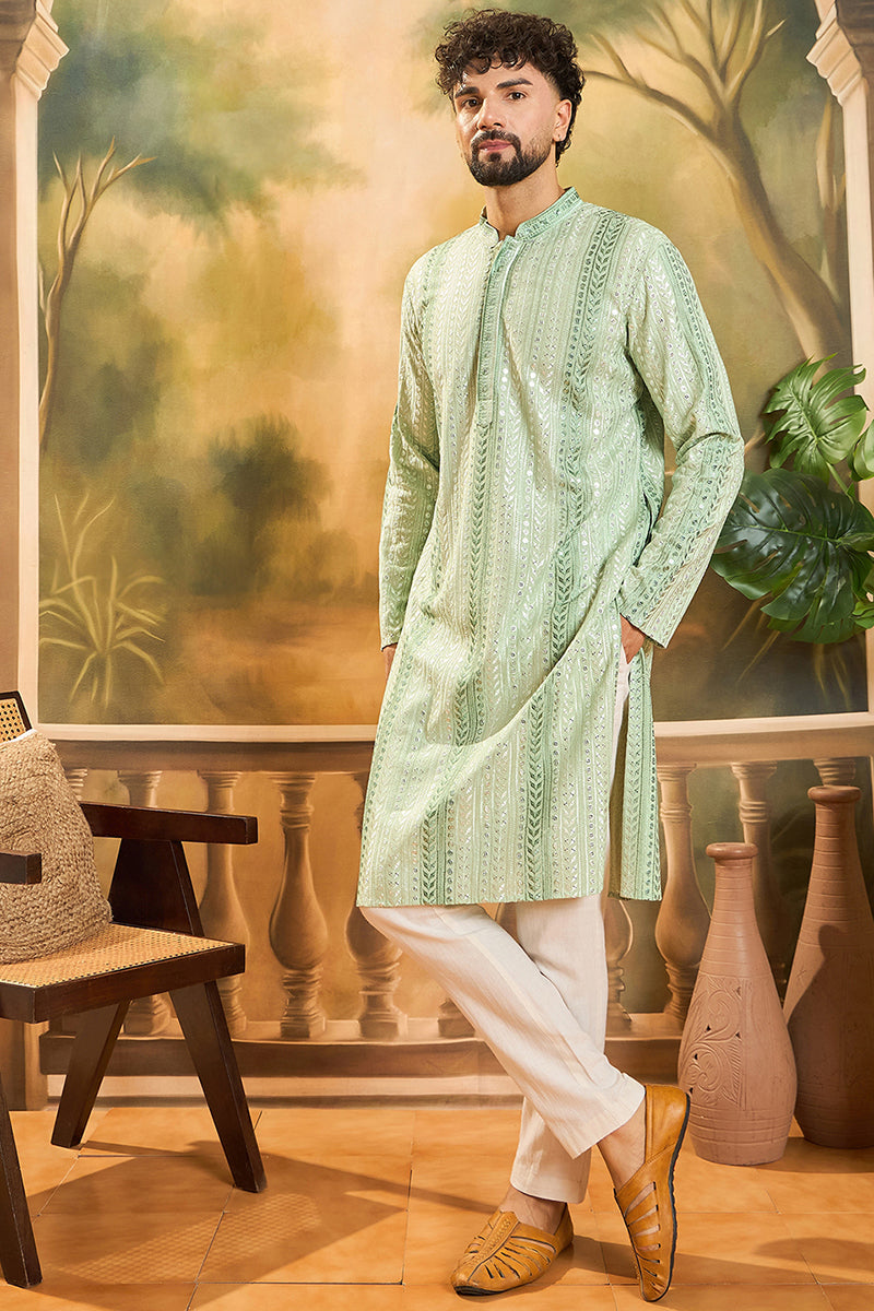 Green Viscose Rayon Solid Embroidered Straight Kurta MKU1435
