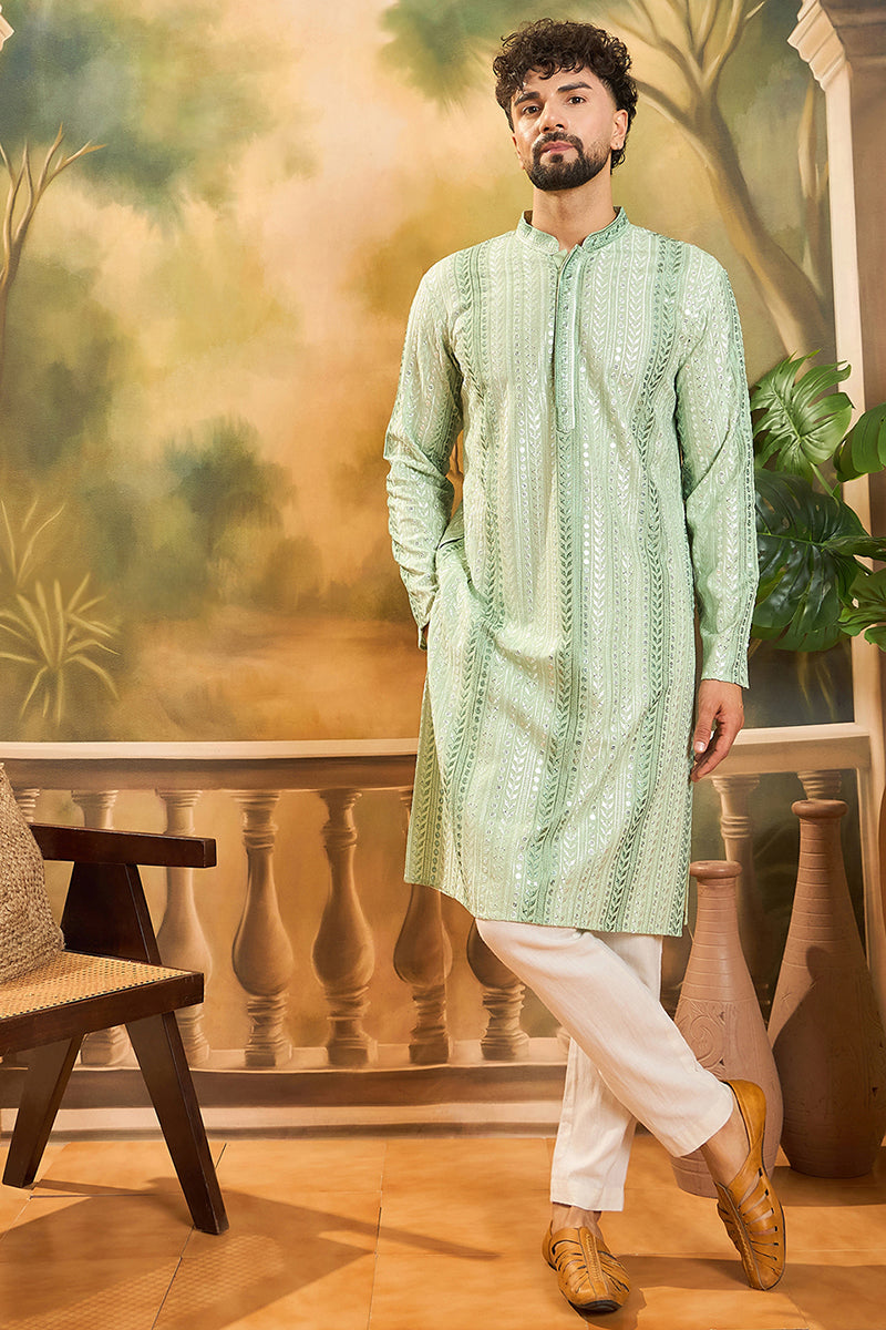 Green Viscose Rayon Solid Embroidered Straight Kurta MKU1435
