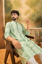 Green Viscose Rayon Solid Embroidered Straight Kurta MKU1435