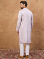 Men Lavender Silk Blend Solid Embroidered Straight Kurta-MKU1443