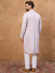 Men Lavender Silk Blend Solid Embroidered Straight Kurta-MKU1443