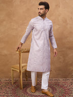Men Lavender Silk Blend Solid Embroidered Straight Kurta-MKU1443
