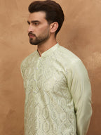 Men Peach Silk Blend Solid Embroidered Straight Kurta-MKU1445