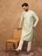 Men Peach Silk Blend Solid Embroidered Straight Kurta-MKU1445