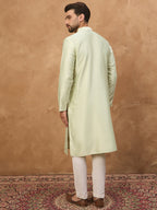 Men Peach Silk Blend Solid Embroidered Straight Kurta-MKU1445