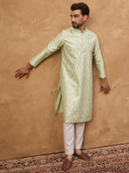 Men Peach Silk Blend Solid Embroidered Straight Kurta-MKU1445