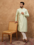 Men Peach Silk Blend Solid Embroidered Straight Kurta-MKU1445
