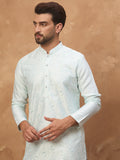 Men Blue Silk Blend Solid Embroidered Straight Kurta-MKU1446