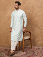 Men Blue Silk Blend Solid Embroidered Straight Kurta-MKU1446