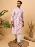 Men Lavender Silk Blend Solid Embroidered Straight Kurta-MKU1447
