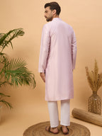 Men Lavender Silk Blend Solid Embroidered Straight Kurta-MKU1447