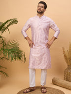 Men Lavender Silk Blend Solid Embroidered Straight Kurta-MKU1447