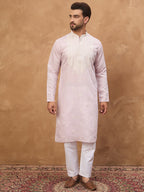 Men Lavender Silk Blend Solid Embroidered Straight Kurta-MKU1448