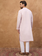 Men Lavender Silk Blend Solid Embroidered Straight Kurta-MKU1448
