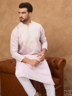 Men Lavender Silk Blend Solid Embroidered Straight Kurta-MKU1448