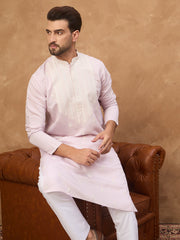Men Lavender Silk Blend Solid Embroidered Straight Kurta-MKU1448