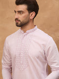Men Lavender Silk Blend Solid Embroidered Straight Kurta-MKU1449