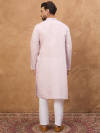Men Lavender Silk Blend Solid Embroidered Straight Kurta-MKU1449