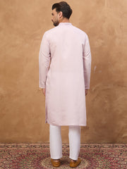 Men Lavender Silk Blend Solid Embroidered Straight Kurta-MKU1449