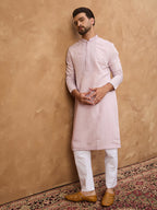 Men Lavender Silk Blend Solid Embroidered Straight Kurta-MKU1449