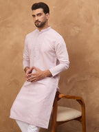 Men Lavender Silk Blend Solid Embroidered Straight Kurta-MKU1449