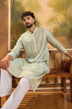 Green Silk Solid Embroidered Straight Kurta MKU1450