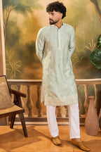 Green Silk Solid Embroidered Straight Kurta MKU1450