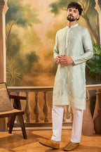 Green Silk Solid Embroidered Straight Kurta MKU1450