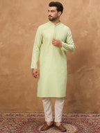 Men Green Silk Blend Solid Embroidered Straight Kurta-MKU1451